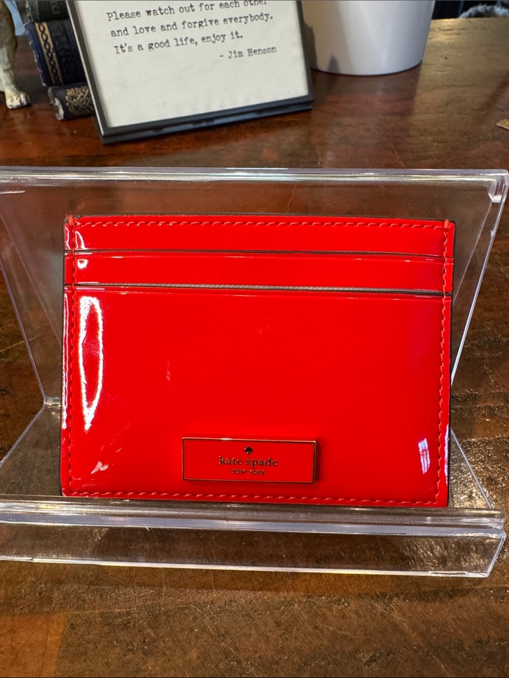 💕kate spade red patent card case